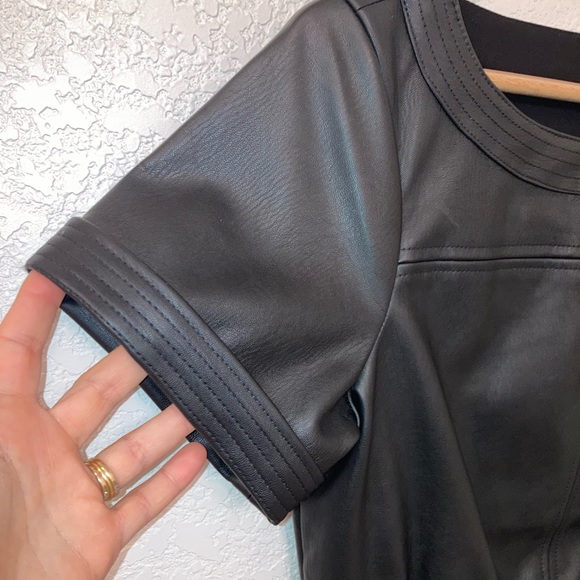 ANTHROPOLOGIE Faux Leather wrap mini dress Black/Noir SZ: 6 - Picture 3 of 13